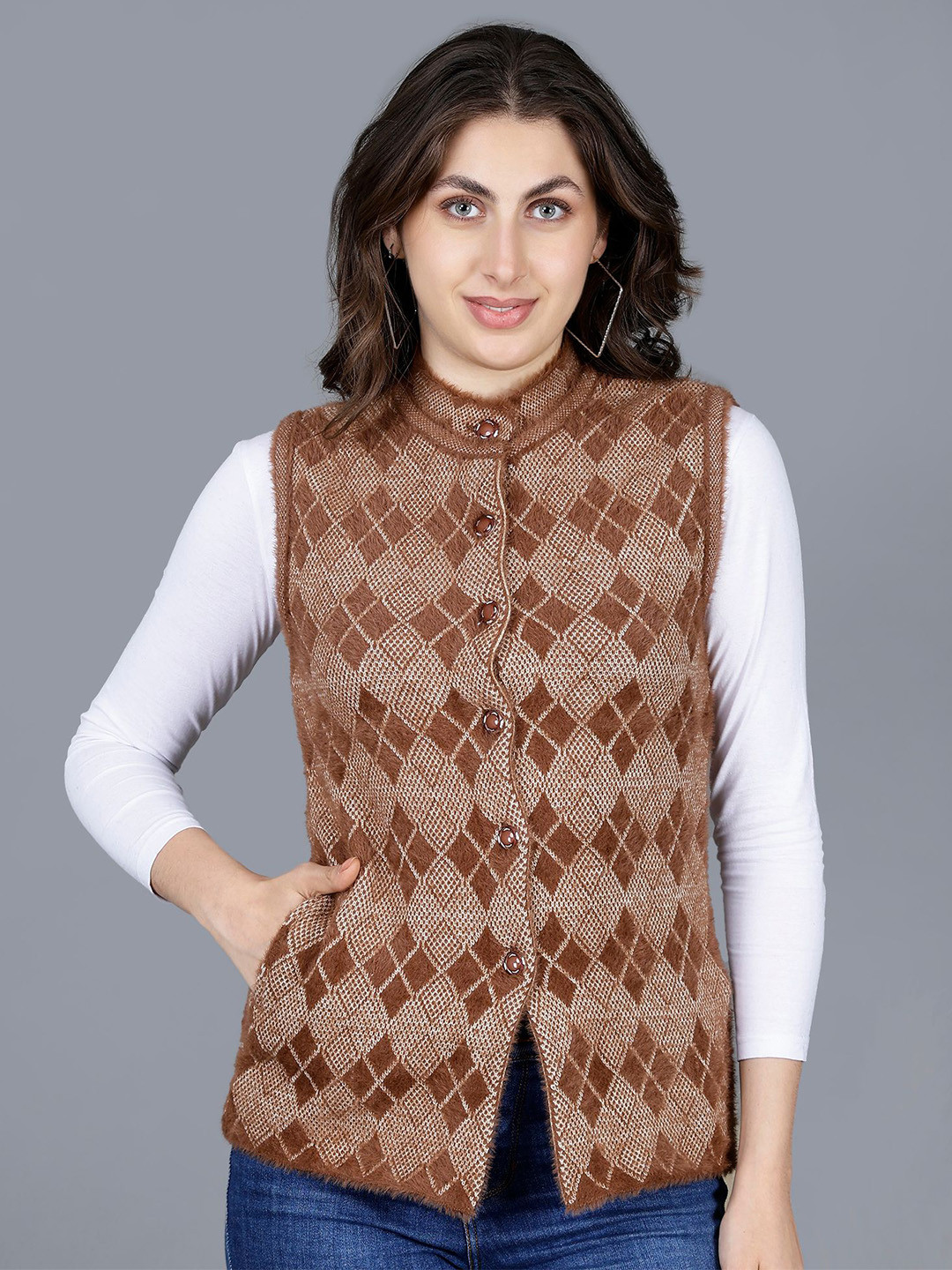 Chatanya Women Open Knit Self Design Woollen Cardigan