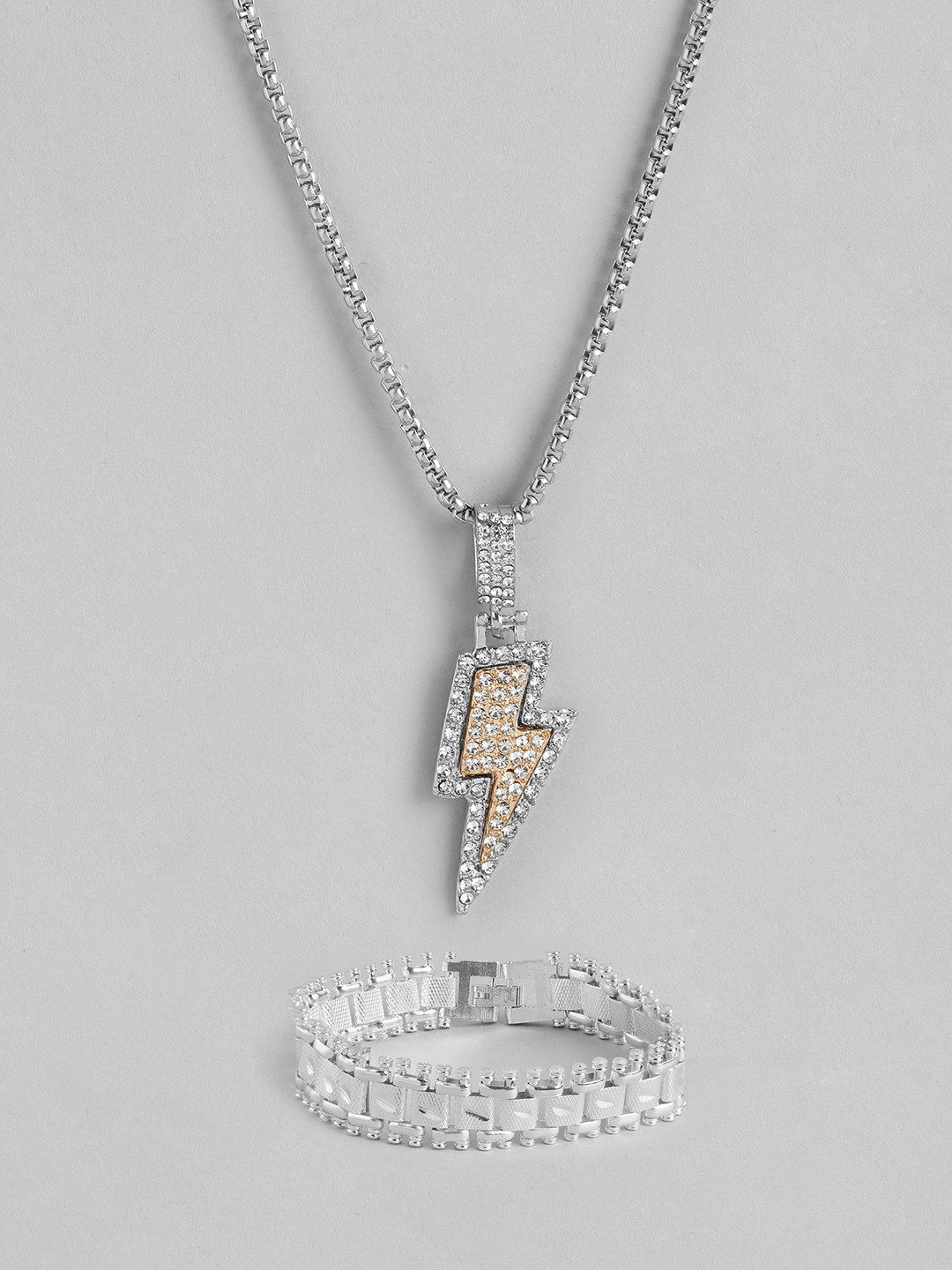 PARIS HAMILTON Set of 2 Silver-Plated Flash Pendant Chain with Bracelet