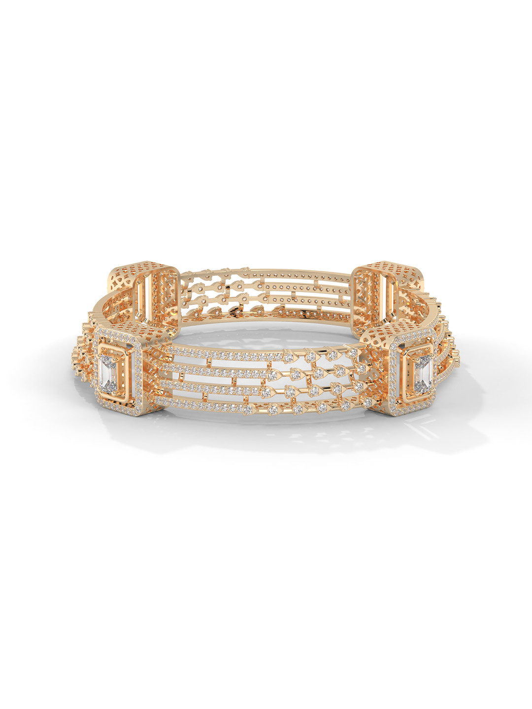 AILYAK Women 18kt Gold Plated Anti Tarnish 4-Step Zirconia Diamond Bangles