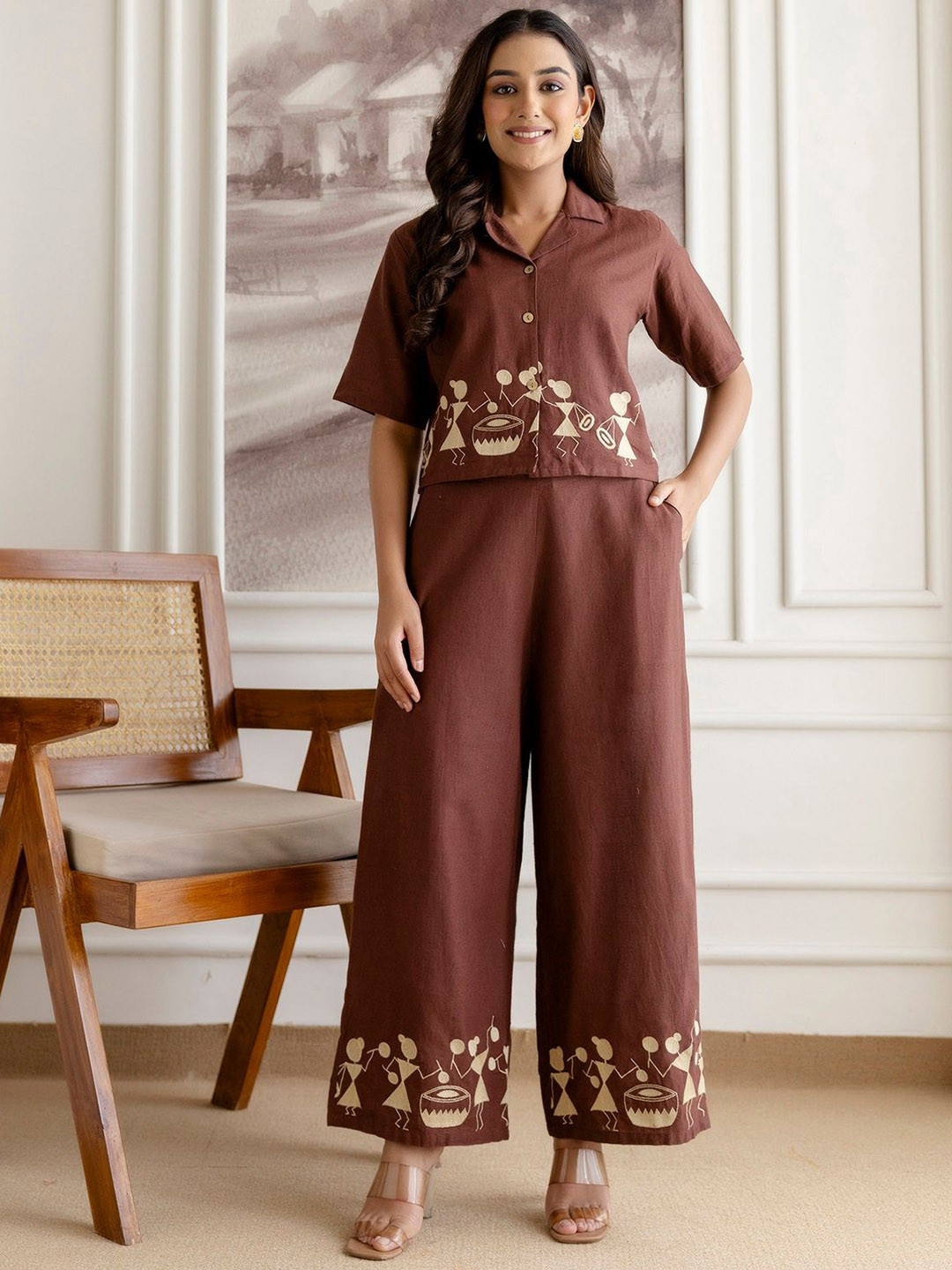 ANEEMA Embroidered Pure Cotton Shirt & Trouser Co-Ord Set