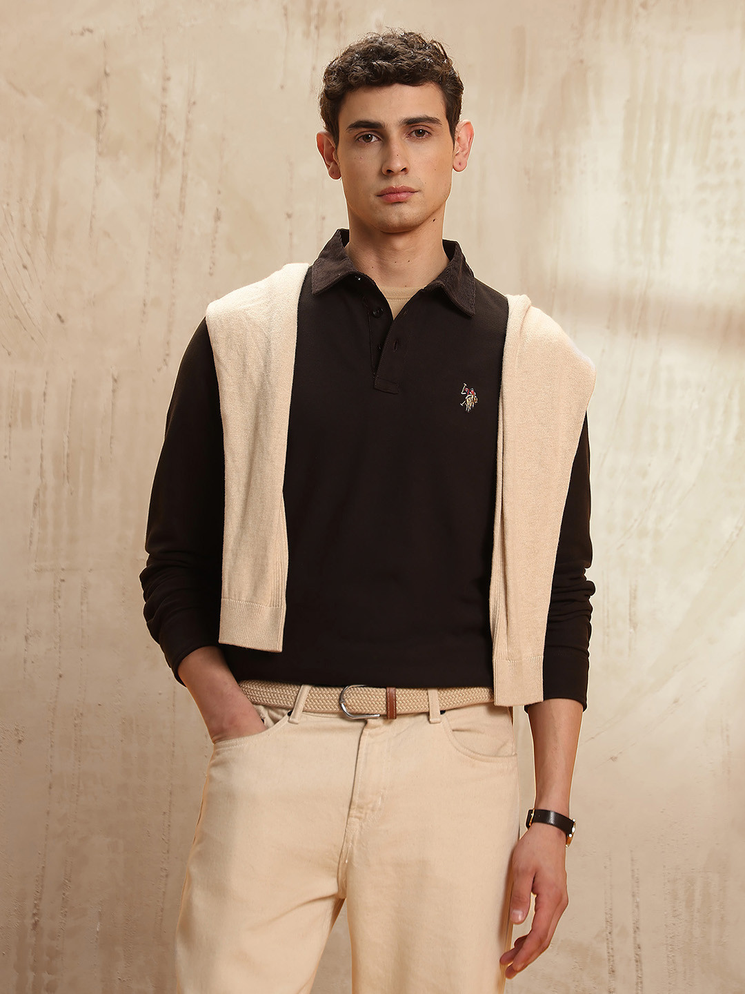 U.S. Polo Assn. Denim Co. Men Brand Logo Full Sleeve Polo Collar T-shirt