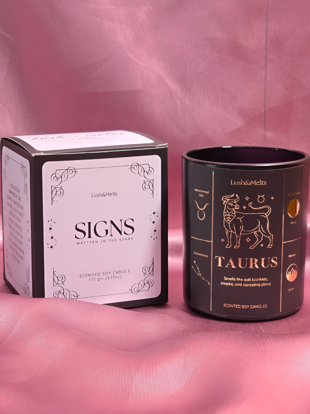 Lush and Melts Taurus Black & Gold-Toned Round Animal Printed Scented Jar Candle