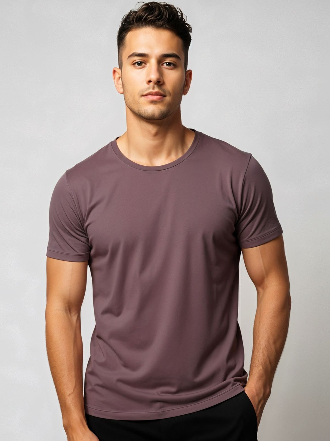 ADRO Round Neck Short Sleeves Skin-Friendly Regular Fit Casual T-shirt