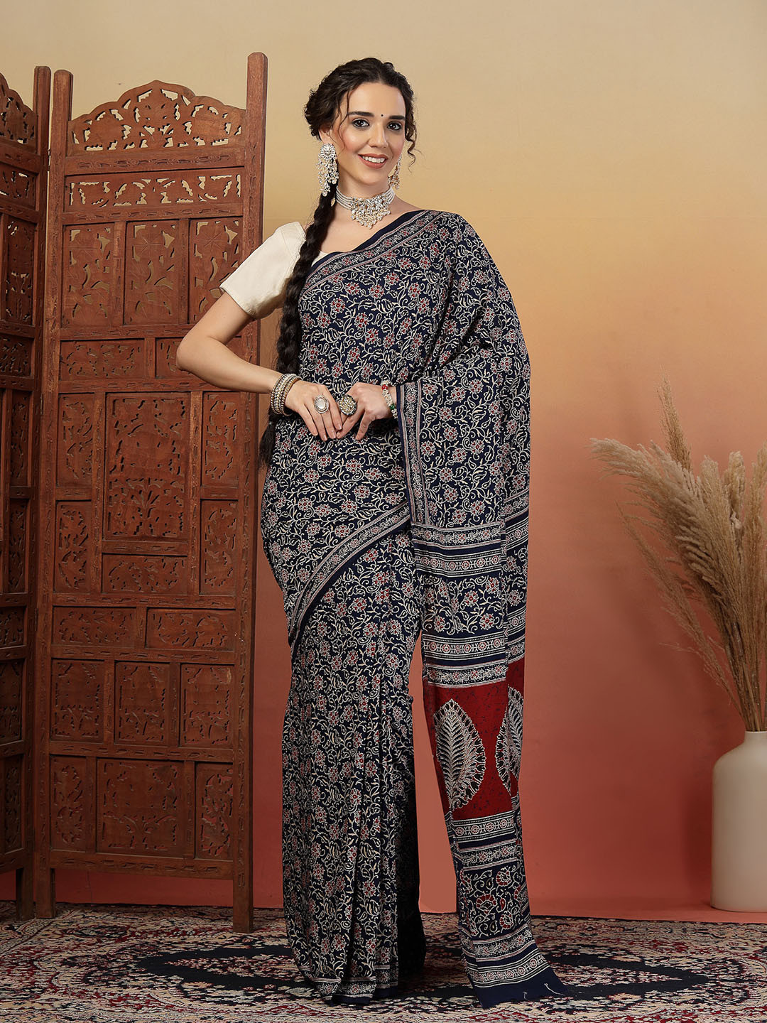 Kishori Sarees Kalamkari Printed Saree With Blouse Piece
