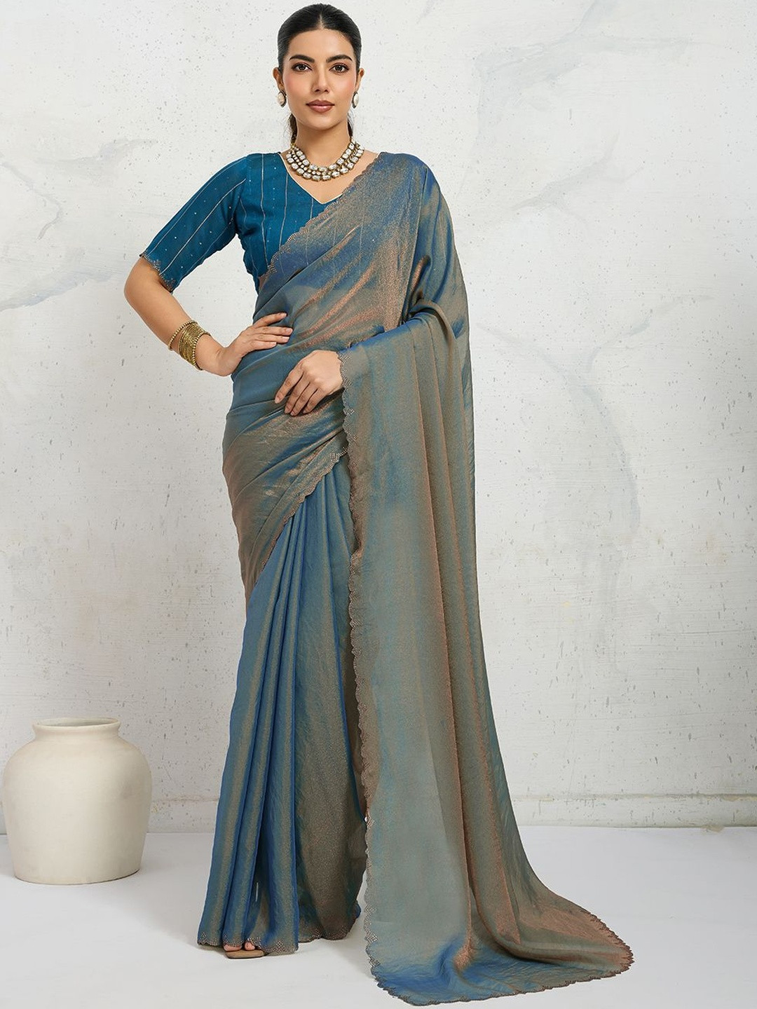 100 Dreams Beads and Stones Pure Crepe Saree