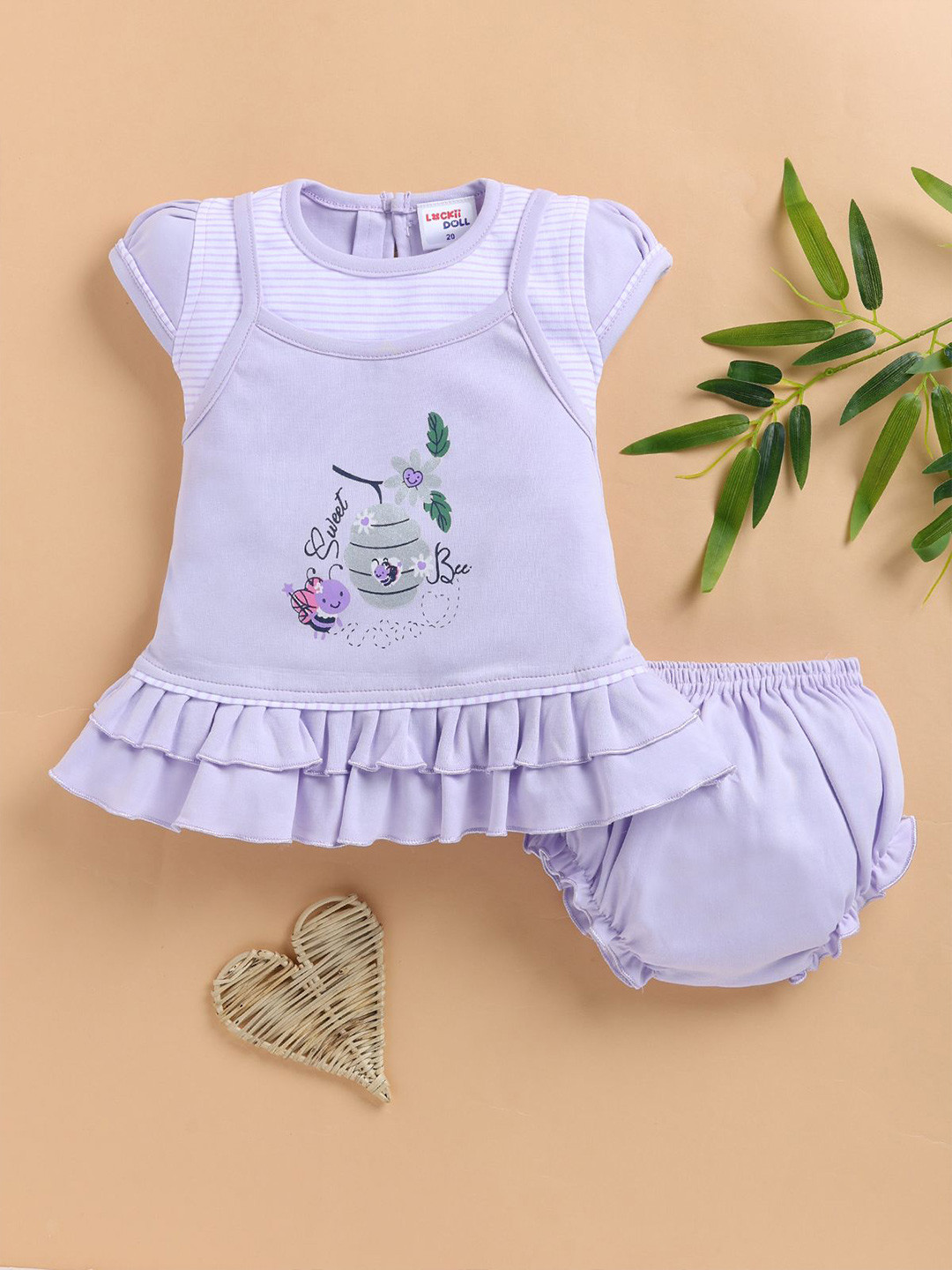 LACKii DOLL Girls Graphic Printed Cap Sleeves Pure Cotton A-Line Dress