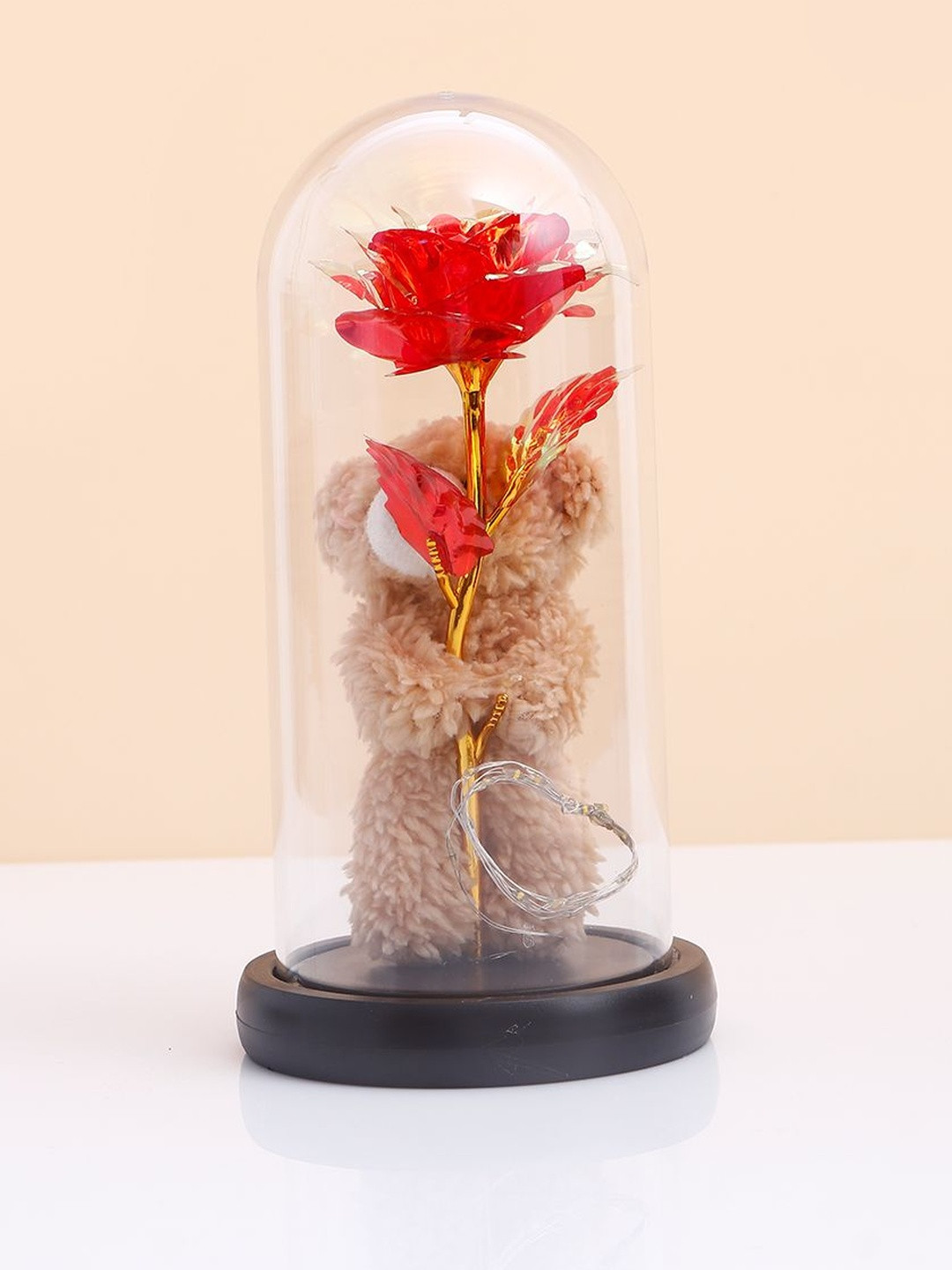 Archies Red Teddy LED Glass Jar Showpiece