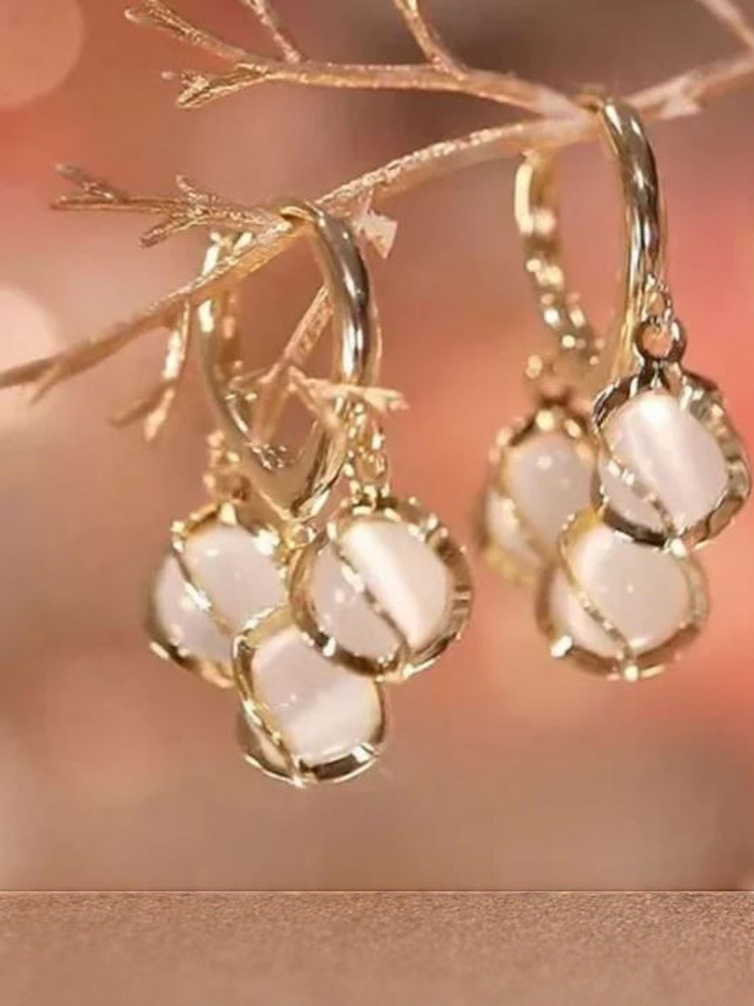 KATY Rose Gold-Plated Opal Studded Drop Earrings