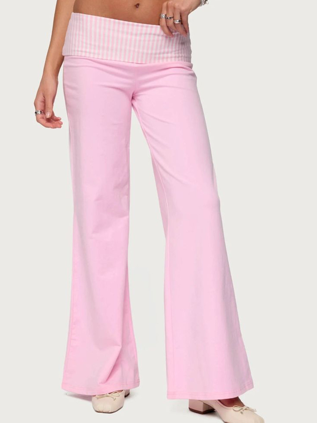 LULU & SKY Women Flared Low-Rise Easy Wash Zip Korean Pants