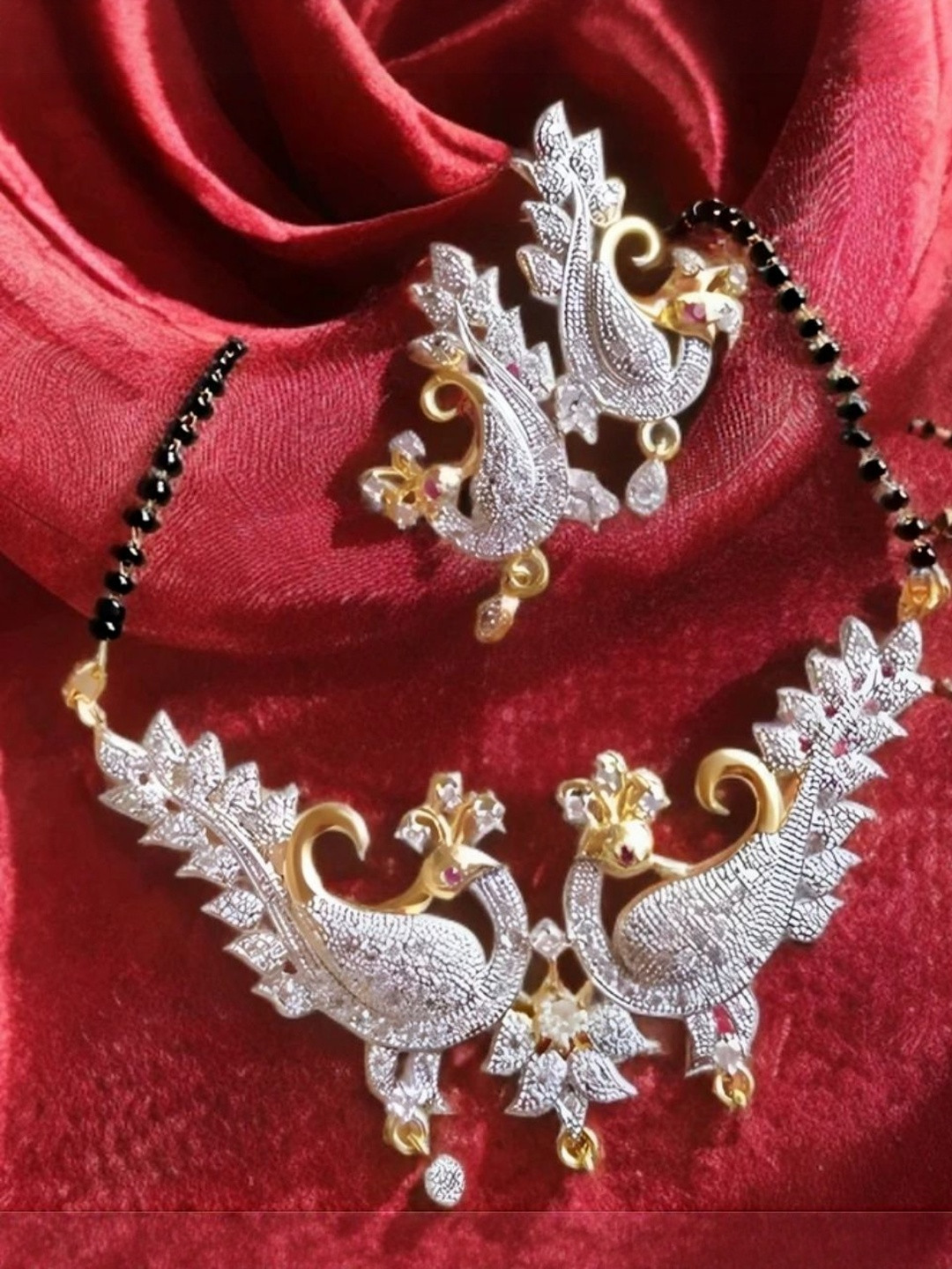 Shine Sales Artificial Stones Studded And Beaded Mangalsutra With Earrings