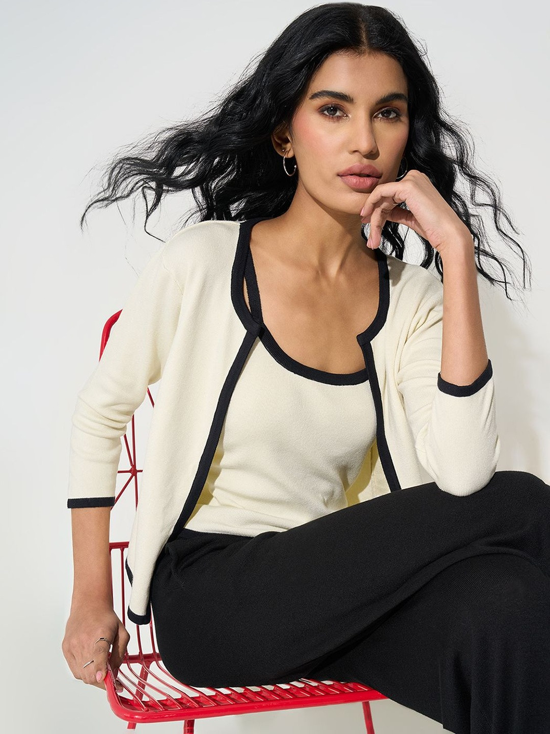 Honey by Pantaloons Off White Three Quarter Sleeves Top