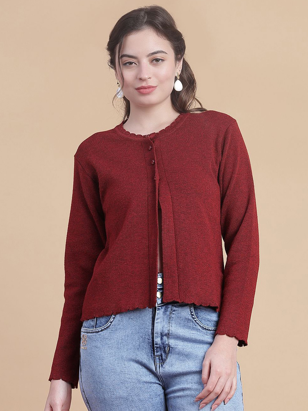 V-Mart Women Infodrill Round Neck Cardigan