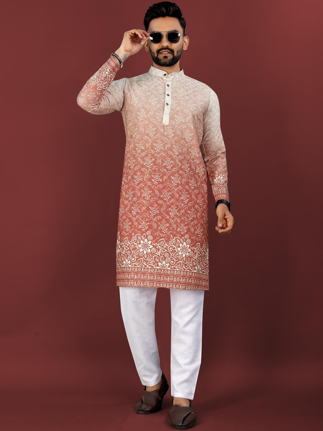 KRIJET Men Ombre Printed Regular Sequinned Kurta with Pyjamas