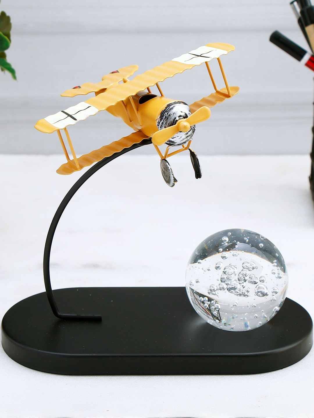 Crystal Yellow Ball Paper Weight Table Top Decor Showpiece