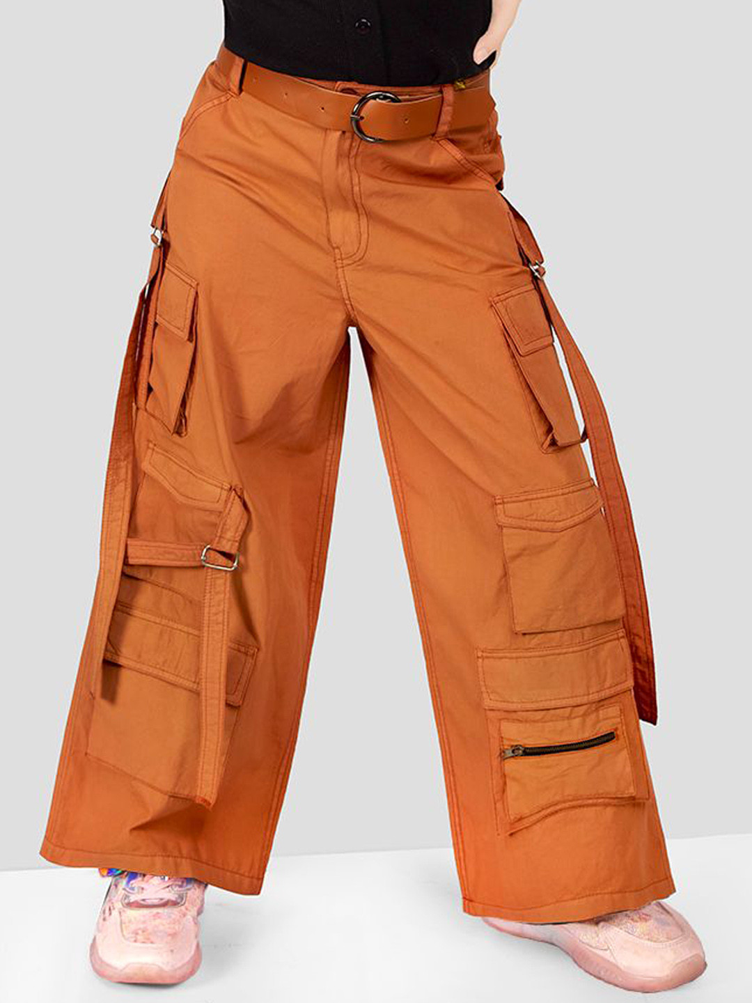 Naughty Ninos Girls Bootcut Low-Rise Pocket Detailing Cotton Cargos Trousers