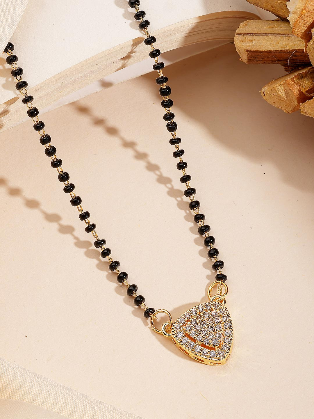 ADIVA 18K Gold-Plated American Diamond Studded & Beaded Mangalsutra
