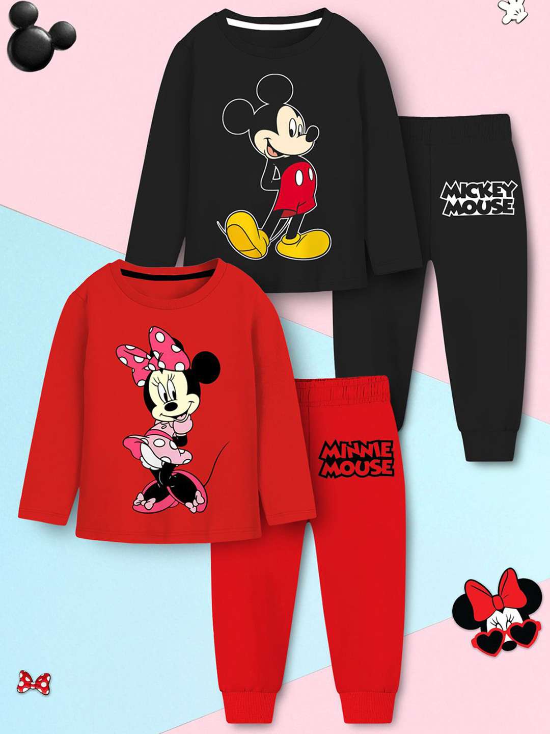 Disney By Miss and Chief Girls Pack Of 2 Mickey & Minnie T-shirt & Pyjamas Night suit