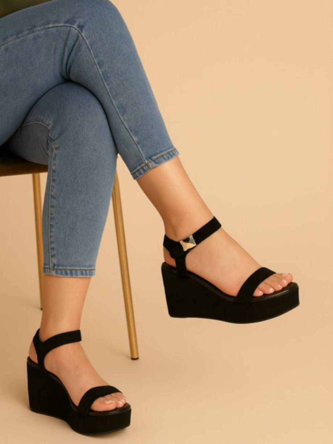 Baespice Suede 4 Inch Wedge Western - Embellished Sandals Heel