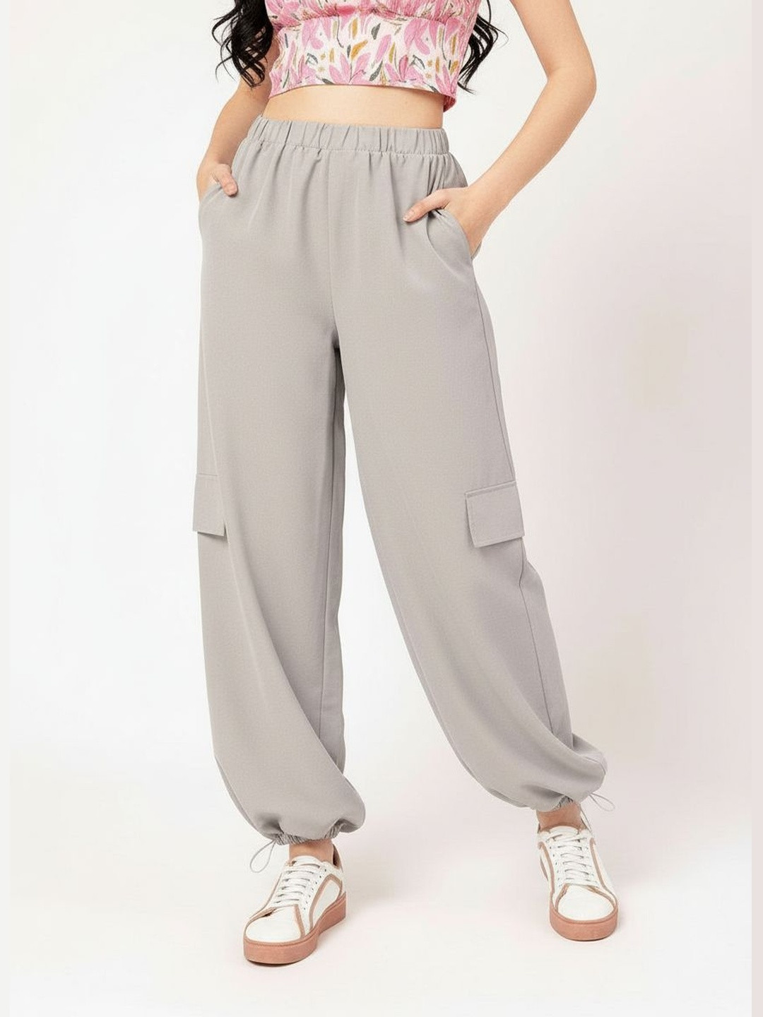 DressBerry Women Grey Cargo Style Loose Fit Trousers