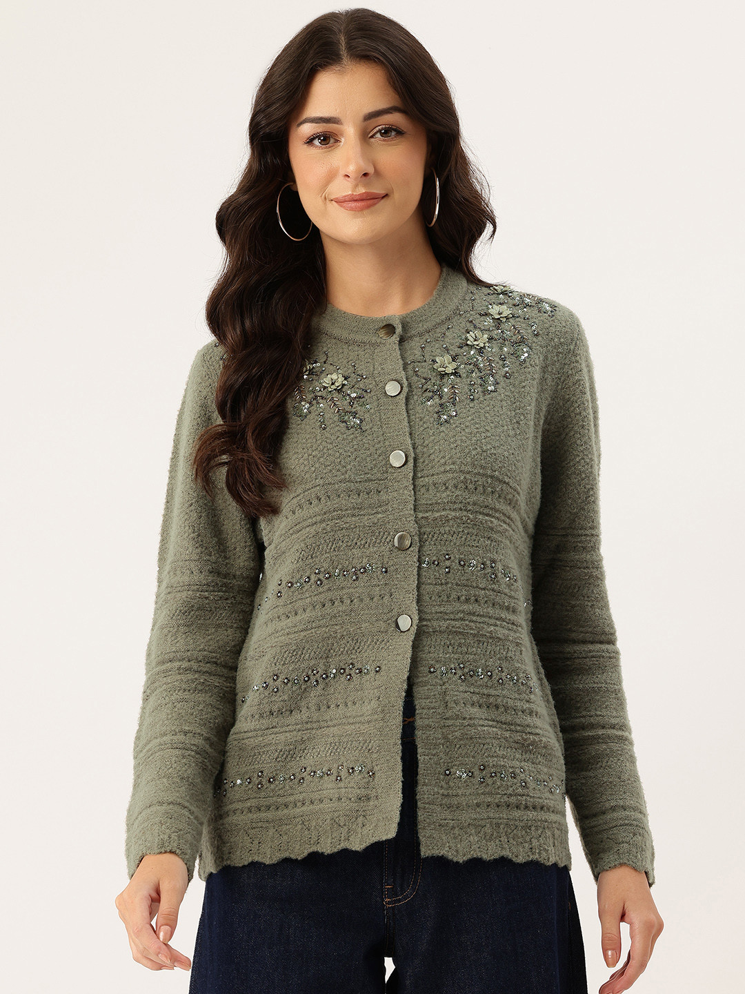 APSLEY Striped Cardigan with Embellished Detail