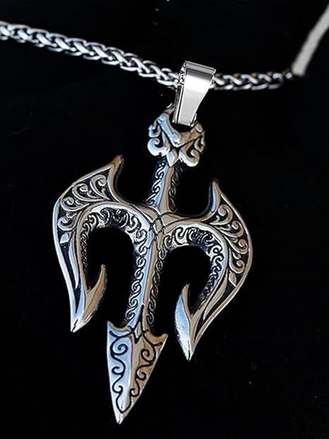 THE MEN GIFT Men Silver-Plated Shiva Trishul Pendant With Chain
