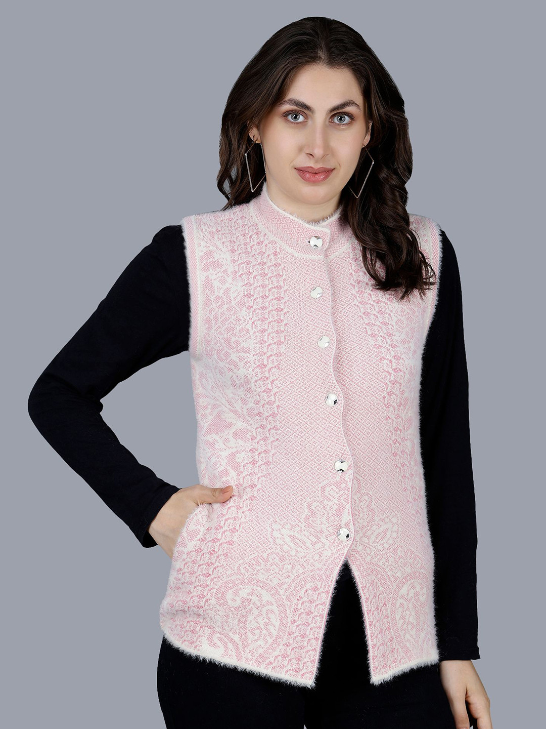 Chatanya Women Mock Collar Woollen Cardigan