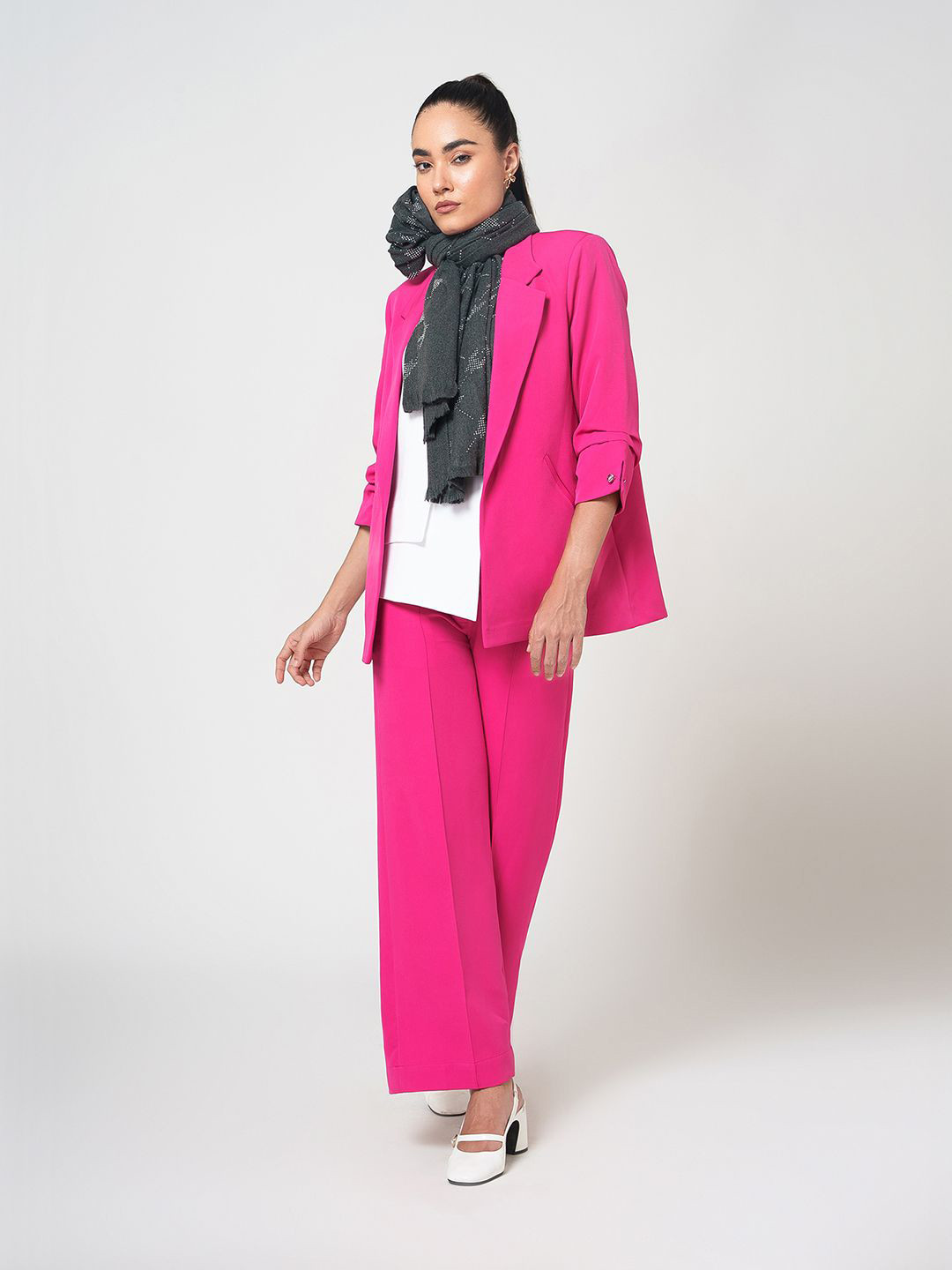 OFFICE & YOU Women Self Design Scarf With Silver Crystal Studs