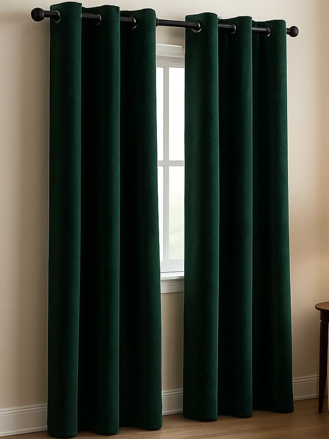 Lunar Days Green Set of 2 Velvet Eyelet Ring Curtains