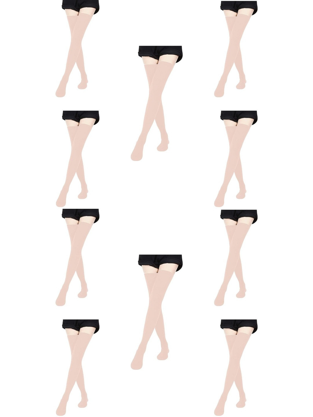 MUKHAKSH Women Pack of 10 Skin Cotton Thigh High Stocking Socks