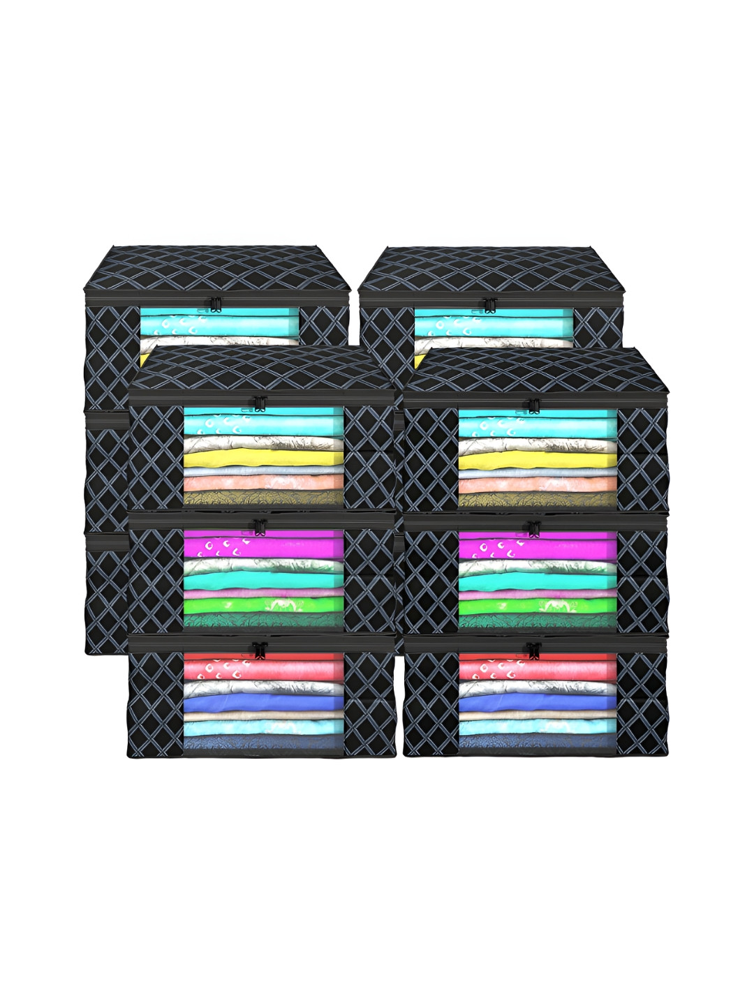 Aura Black And Grey 12 Pieces Checked Foldable Saree Covers