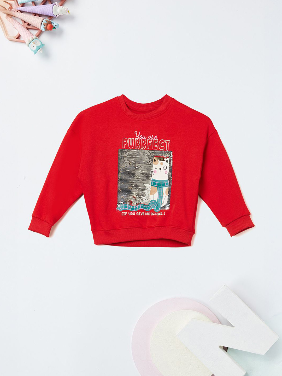 max Girls Graphic Printed Sequined Details Sweatshirt