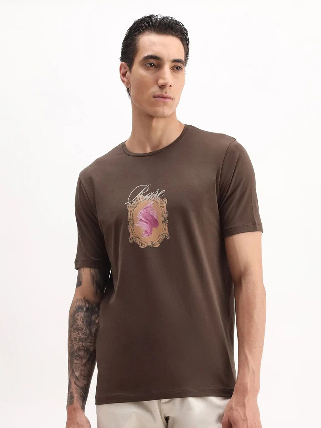 RARE RABBIT Niva Primary Graphic Printed Round Neck T-Shirt