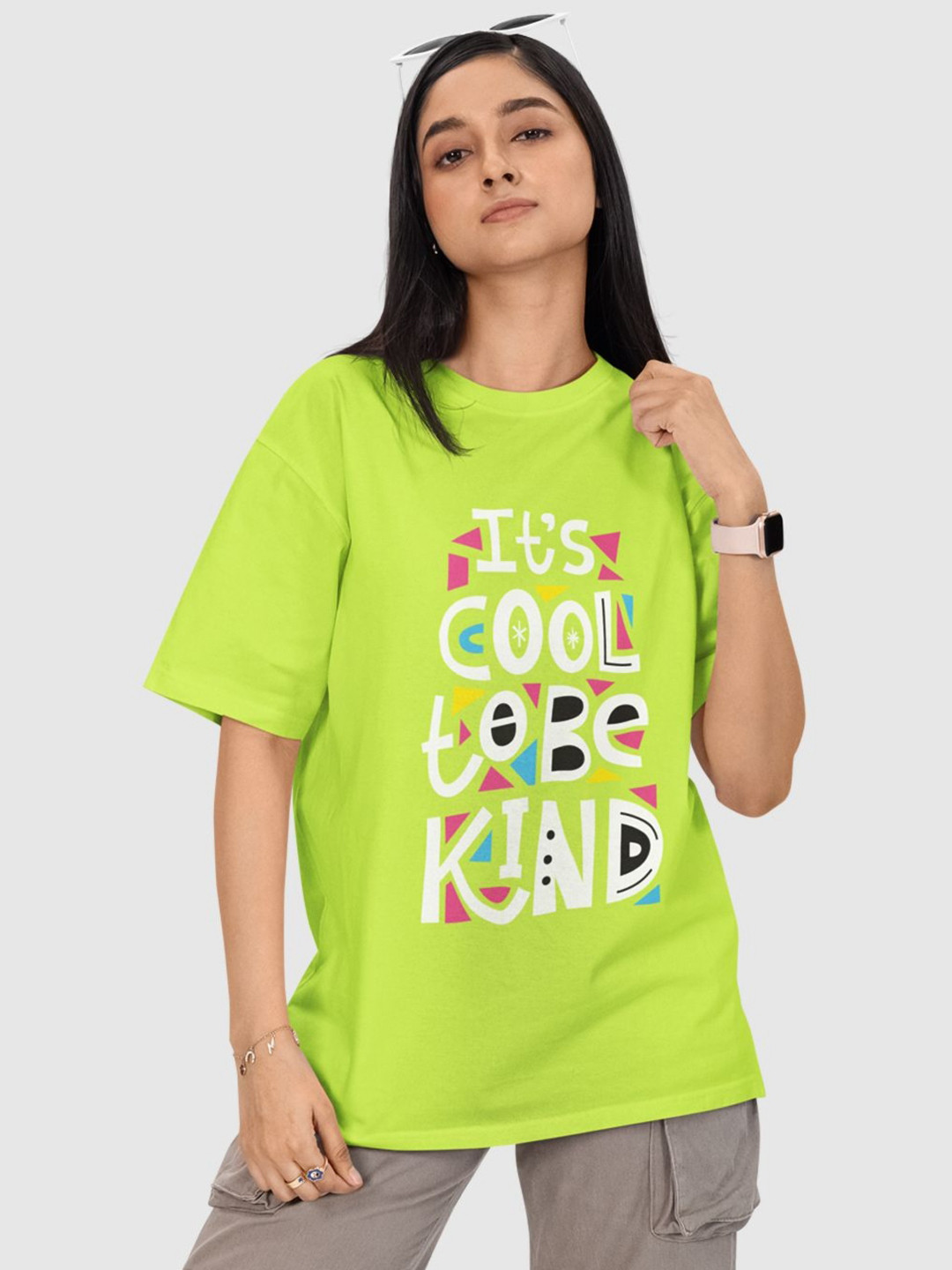 Reifica Women Bio Finish Typography Printed Round Neck Cotton Oversized T-shirt