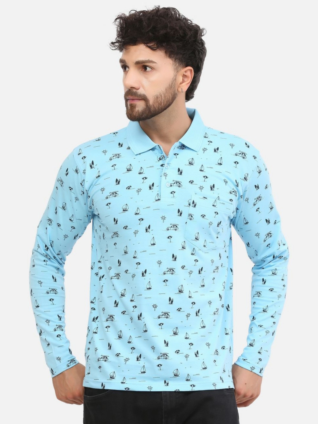 ALARM Conversational Printed Polo Collar Slim Fit T-Cotton T-shirt