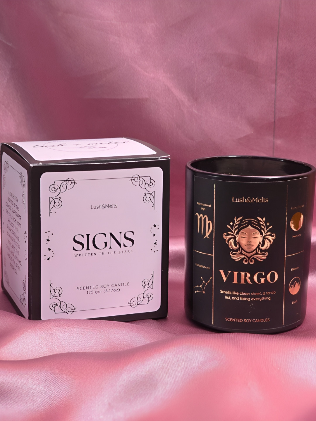 Lush and Melts Black & Gold-Toned Virgo Zodiac Scentned Candle