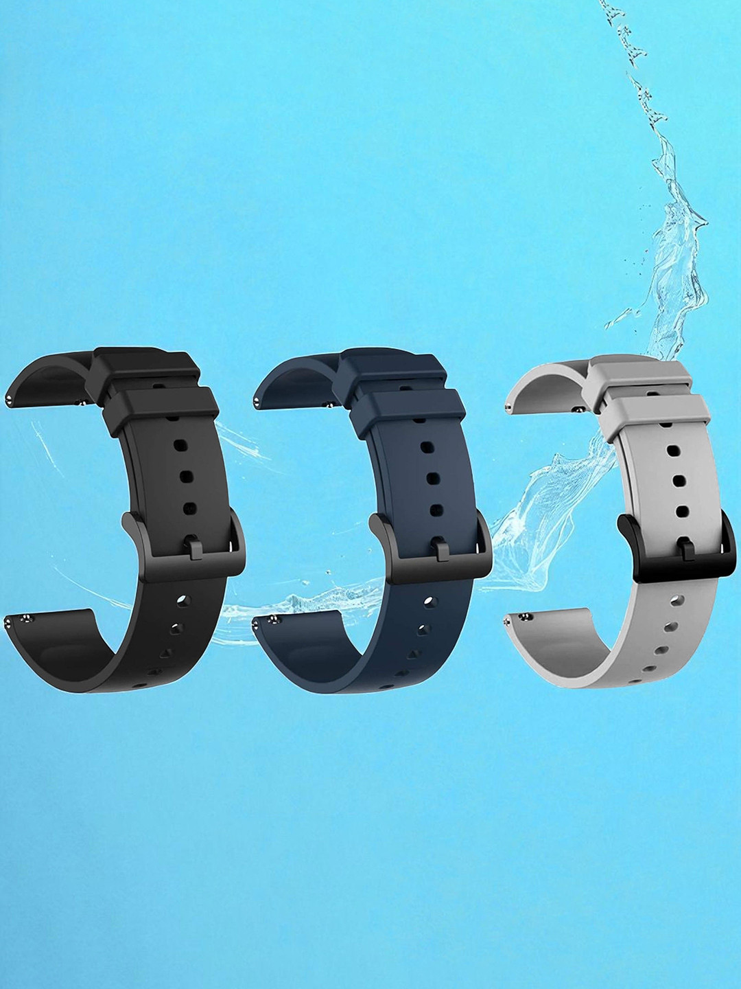 LORENZ Set Of 3 Silicone Soft & Flexible Smartwatch Straps