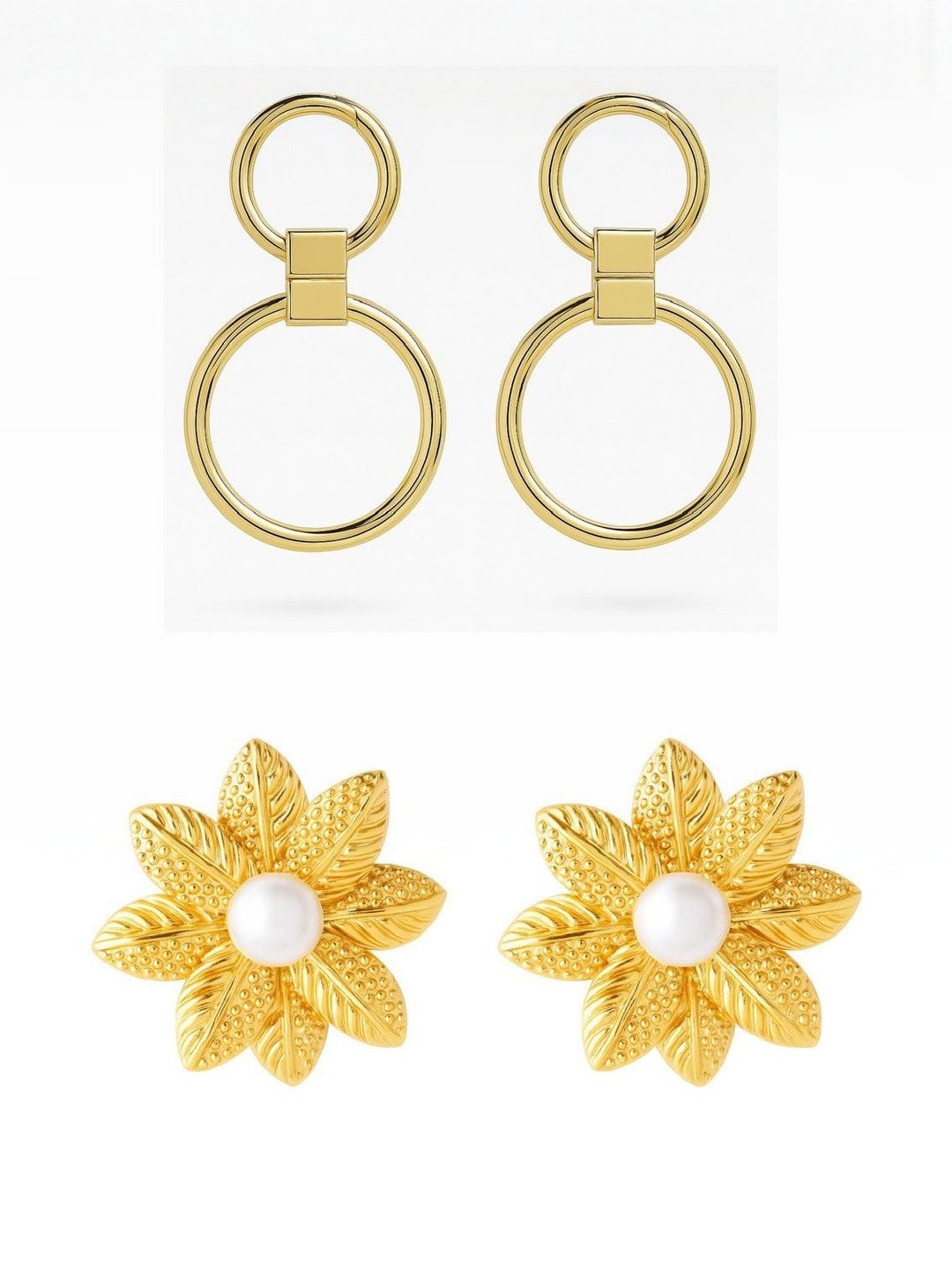 SHREE VASTRAHOUSE Set Of 2 Gold-Plated Artificial Beaded Floral Shaped Studs