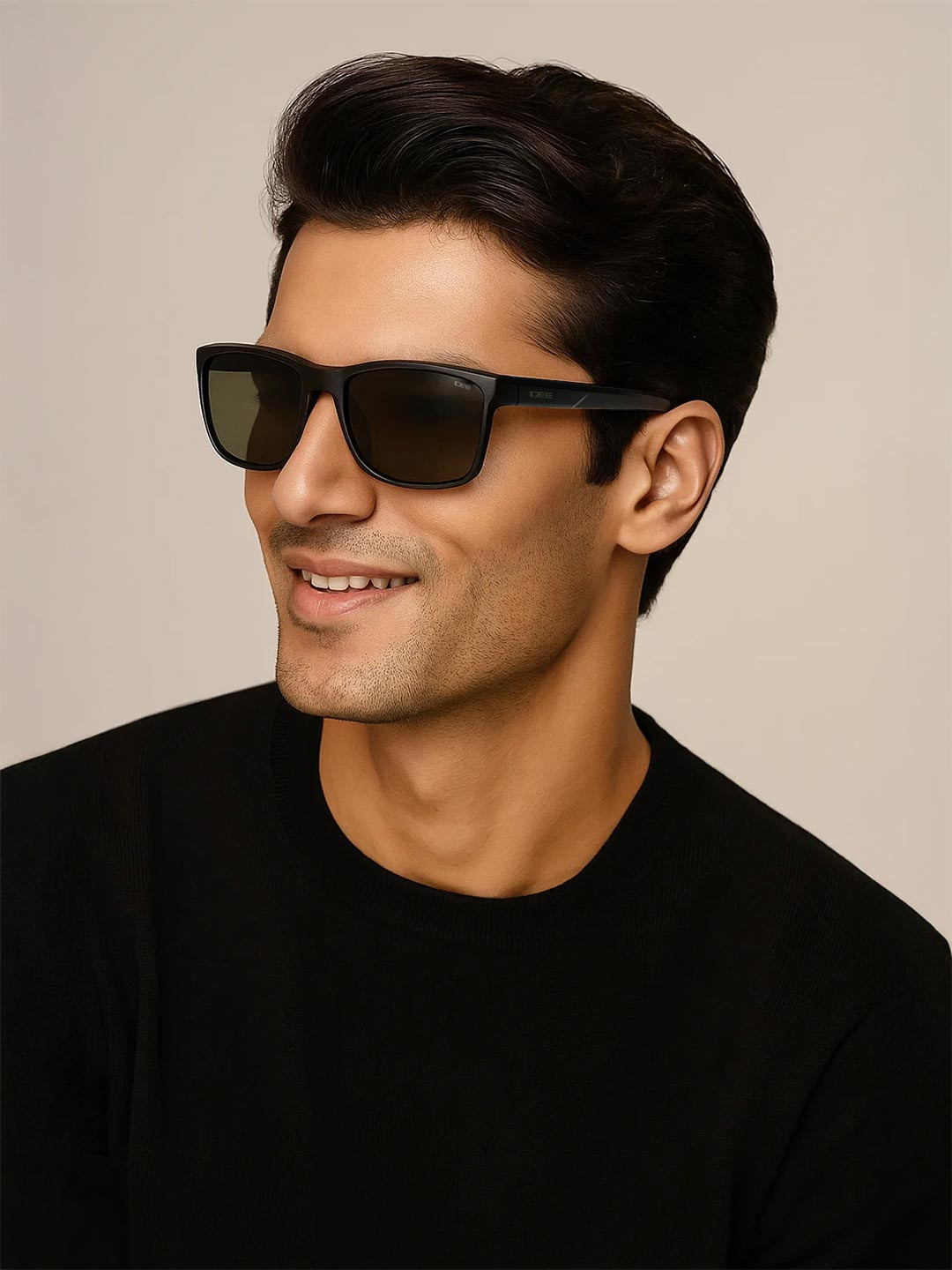 IDEE Men Green Lens & Black Rectangle Sunglasses with UV Protected Lens