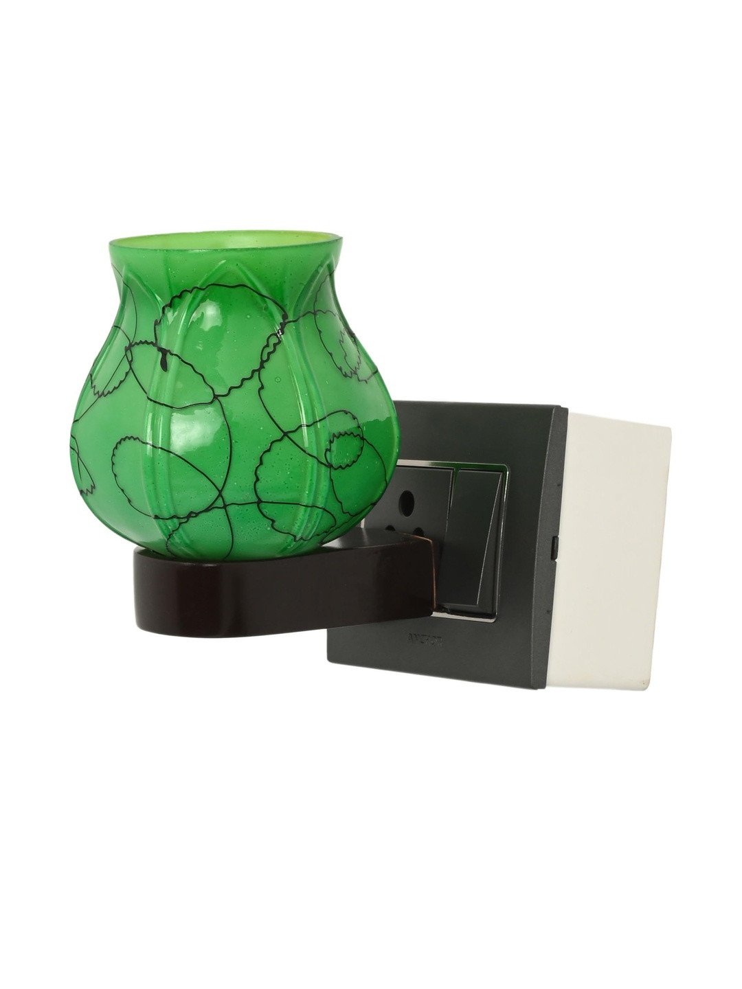 1st Time Wooden Base With Green Glass Shade Modern Decorative Night Lamp