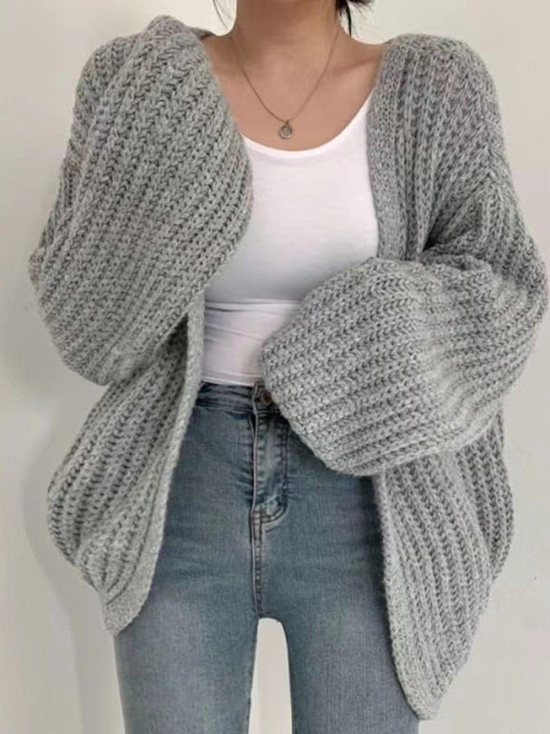Mast & Harbour Women Cable Knit Self Design Shawl Collar Longline Shrug
