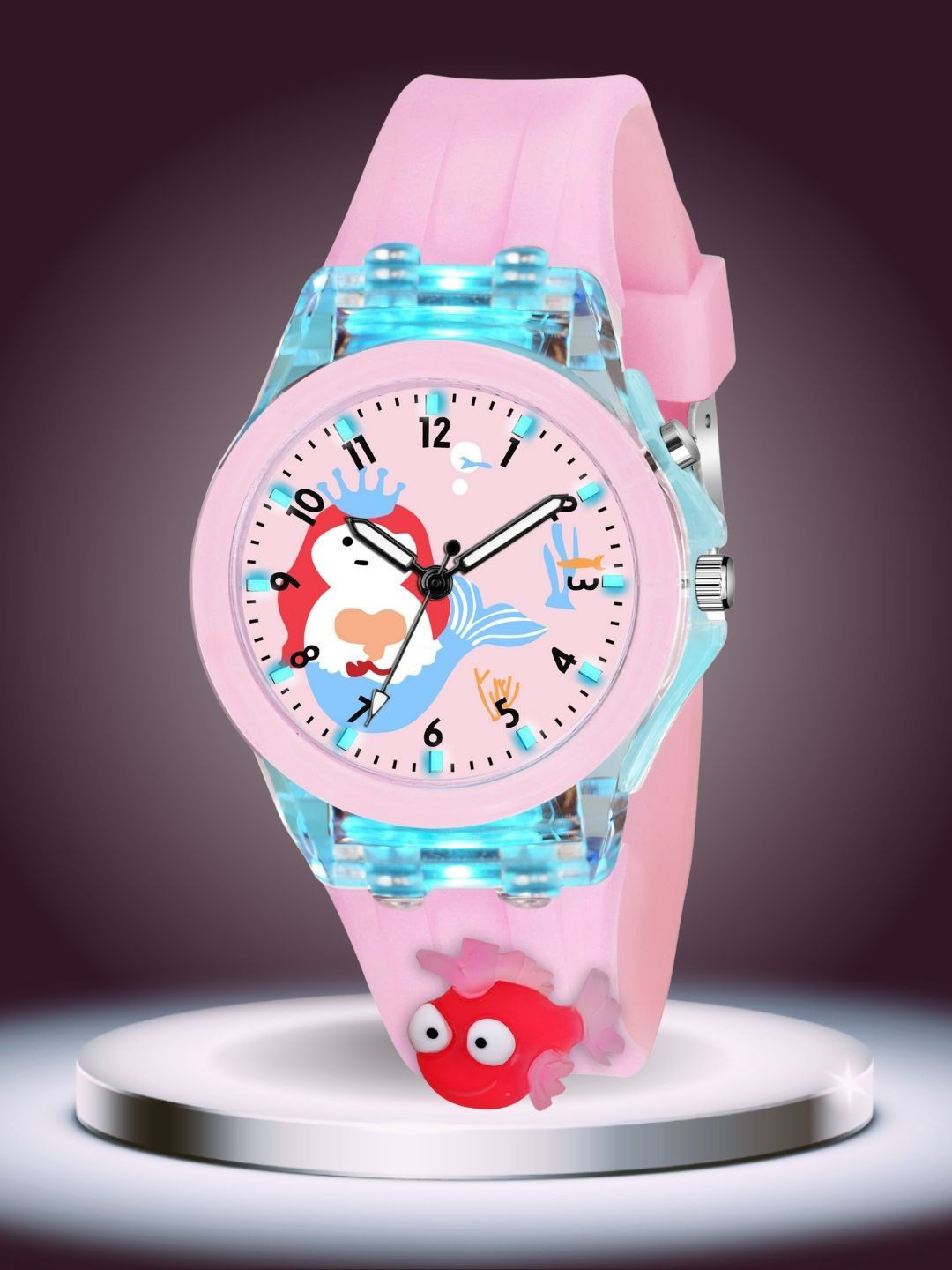 PAPIO  Kids Dial & Straps Analogue LED Backlight Watch KD-030 PINK FISH