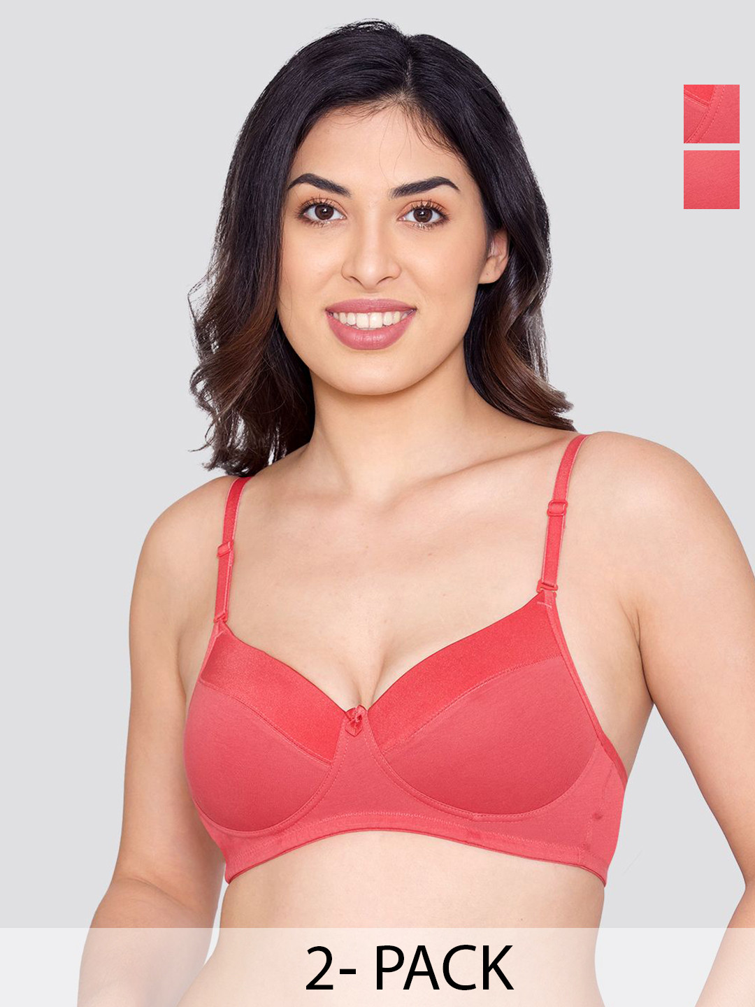 Madee Everyday Comfort  Pack of 2 Elegant Satin Neckline Padded T-Shirt Bras