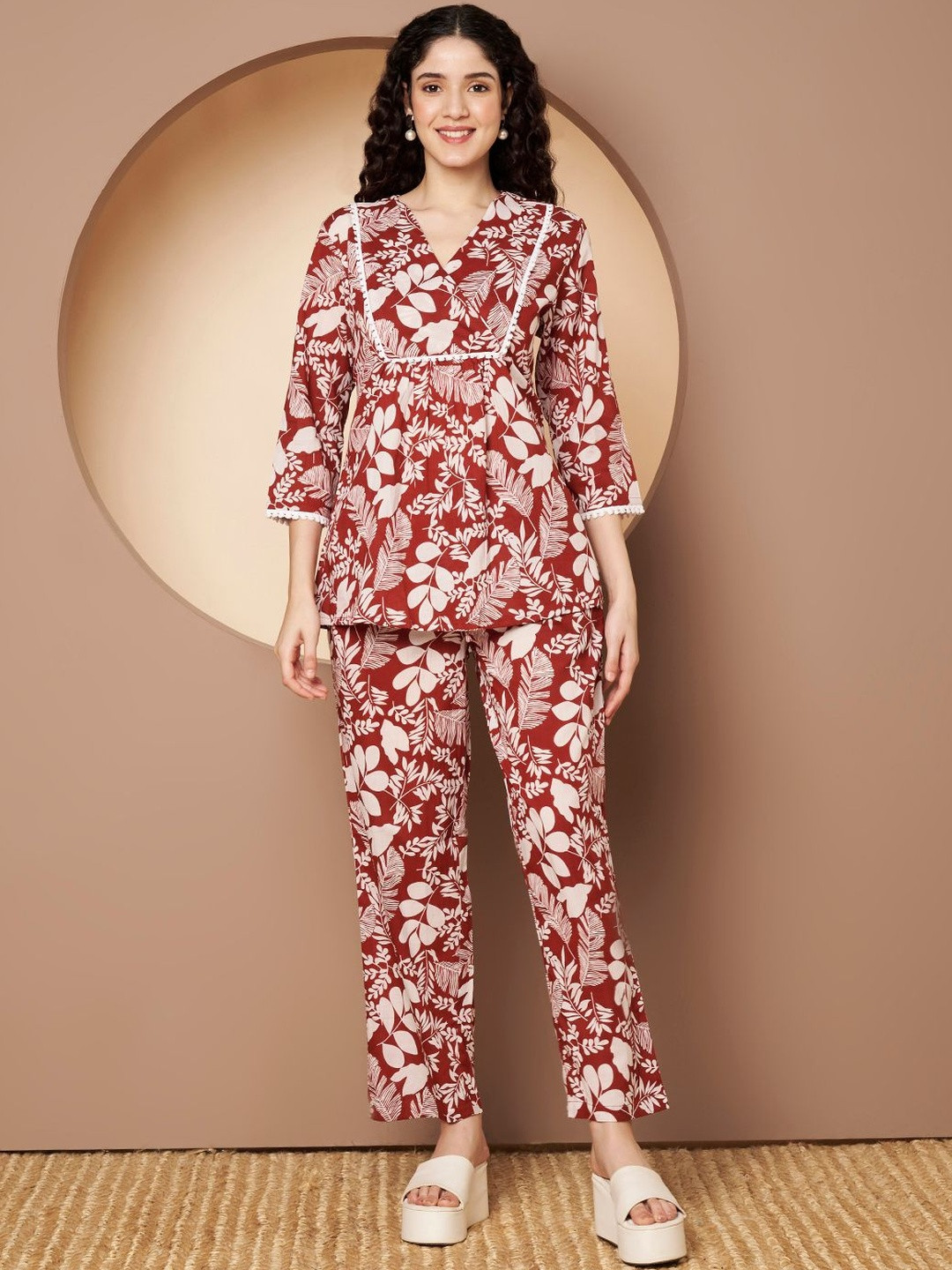 KALINI Floral Printed  Cotton lace With Top With Pant