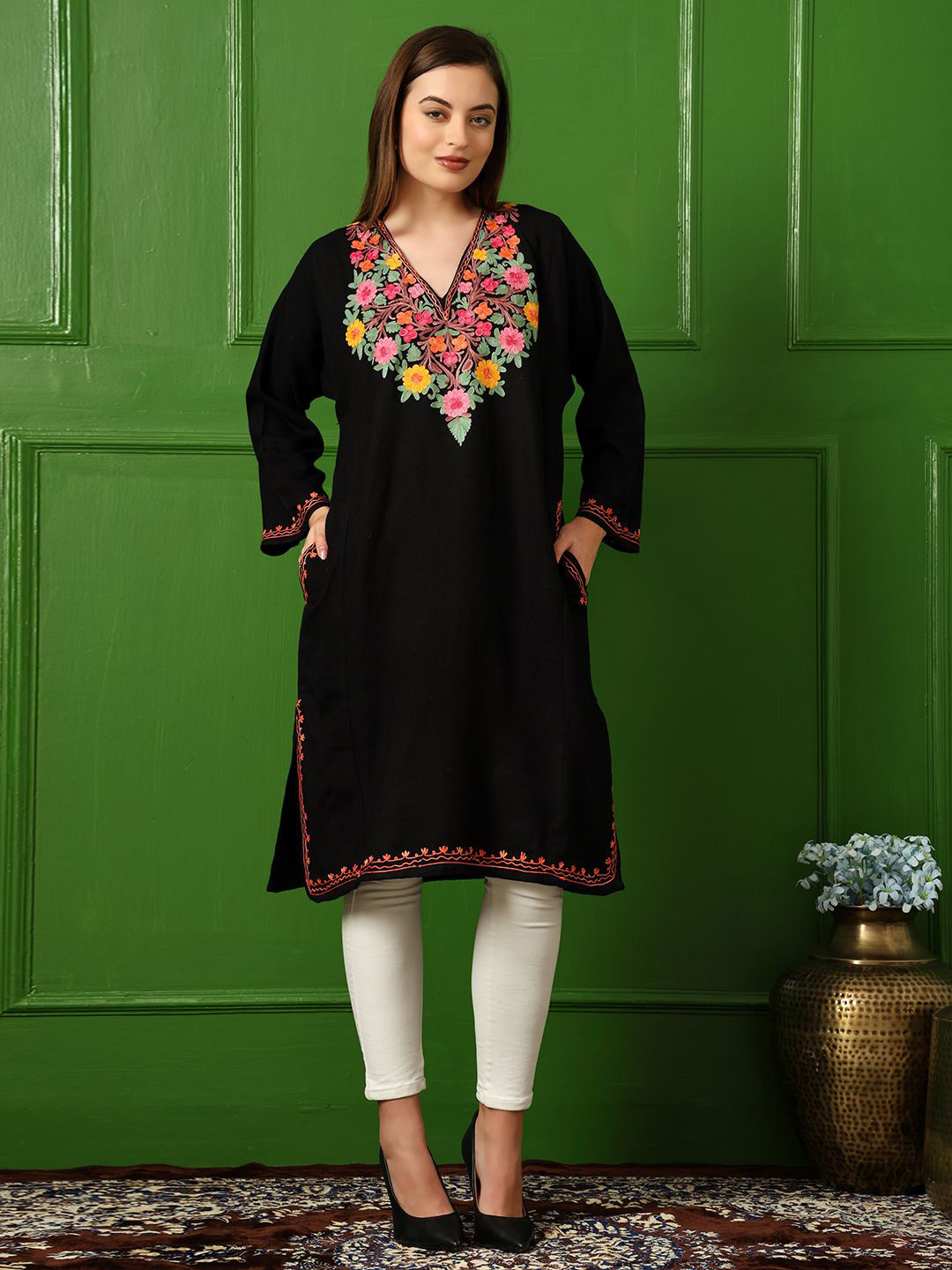 CRAFTBAZAR Women Floral Embroidered Daily A-Line Kurta