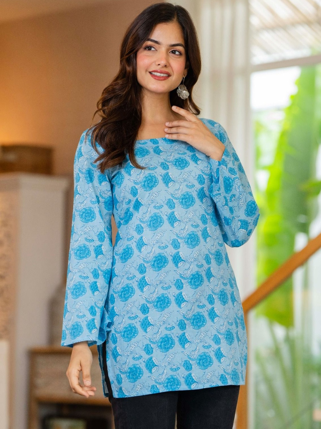 BAESD Floral Printed Square Neck Tie-ups closure Cotton Top