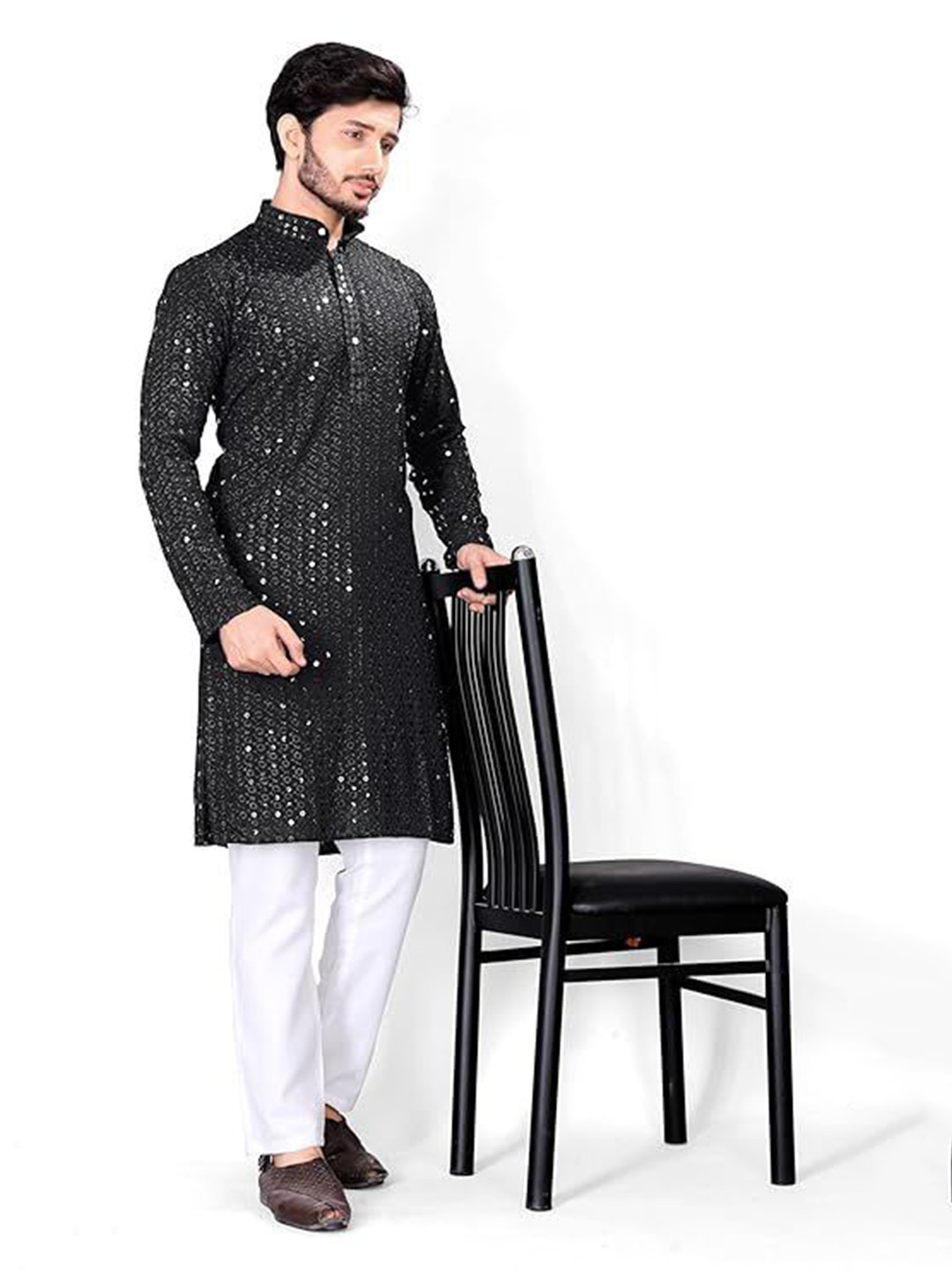 Princejanjrukiy Mandarin Collar Mirror Work Straight Kurta