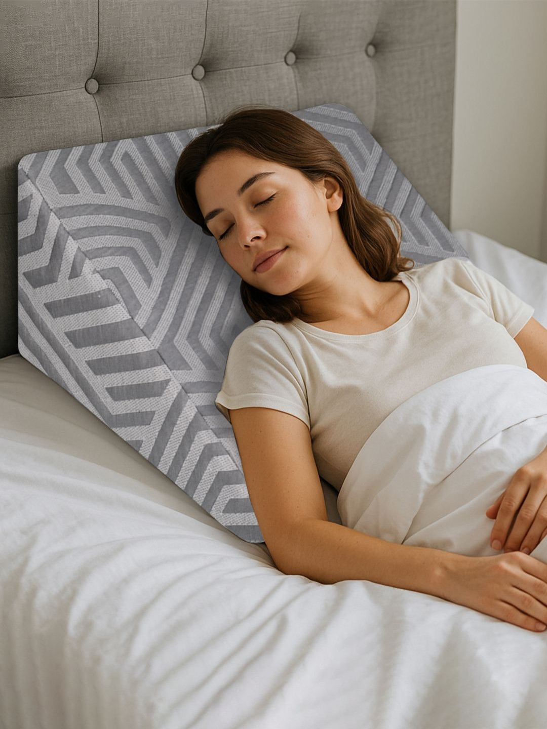 LIBRA HOMES Grey Geometric Ortho Memory Foam Wedge Pillow