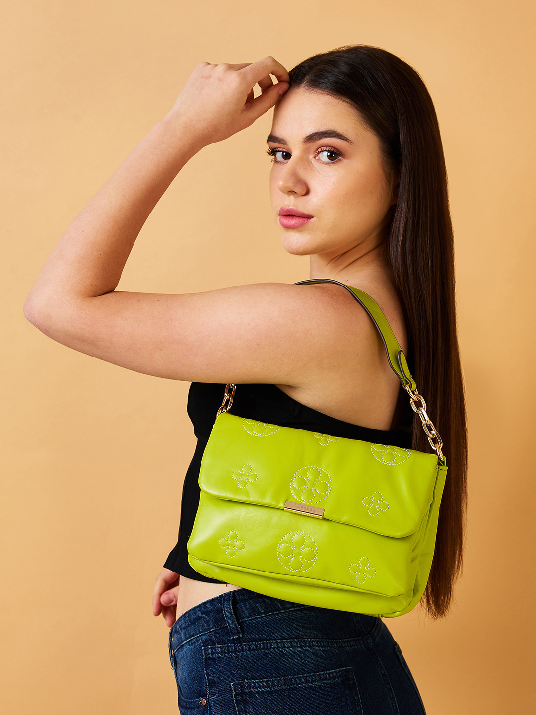 DressBerry X CAPRESE Briana Women Lime Medium Sling Bag