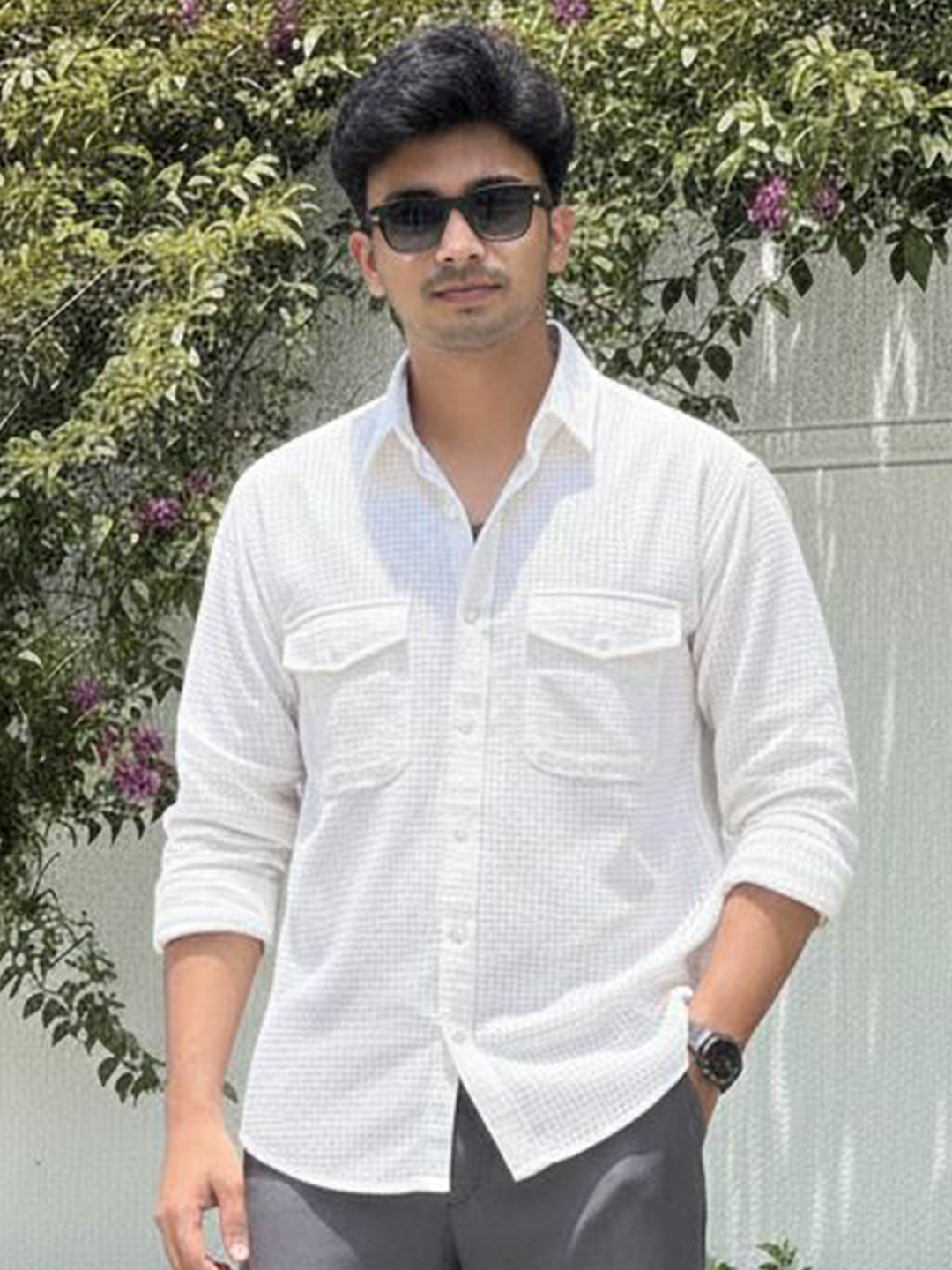 VEYTRO Textured Spread Collar Jacquard Fabric Casual Shirt