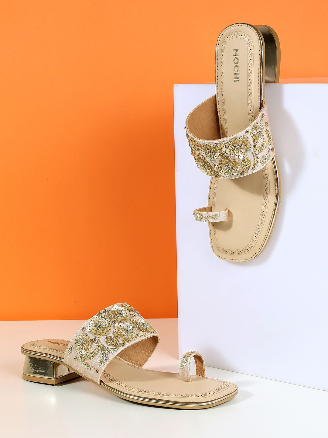 Mochi Women Ethnic Embellished Square One Toe Flats